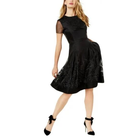 Sachin + Babi Dresses & Skirts - Sachin & Babi Beaded Chiffon Fit and Flare Cocktail Dress Black Size 8